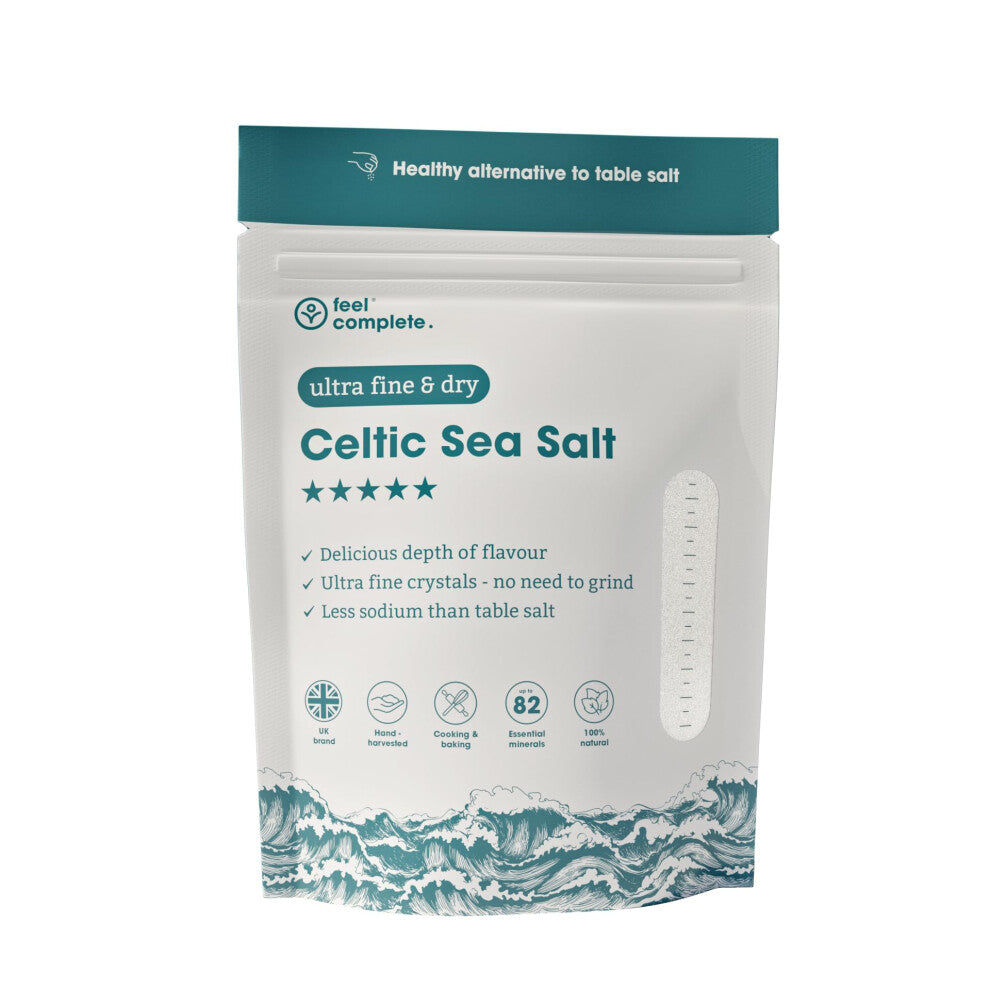 Feel Complete - 800g ULTRA Fine & Dry Celtic Salt ? No Grinding Needed ? Celtic Salt Organic Approved, 82 Essential Minerals ? Healthy Celtic Sea Salt
