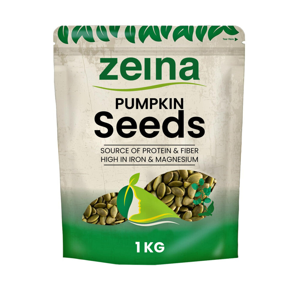 Zeina Pumpkin Seeds (1Kg) - Ready to Eat Naturally Gluten Free and Vegan Approved Raw Pumpkin Seed Kernels with Protein, Fibre, and Minerals