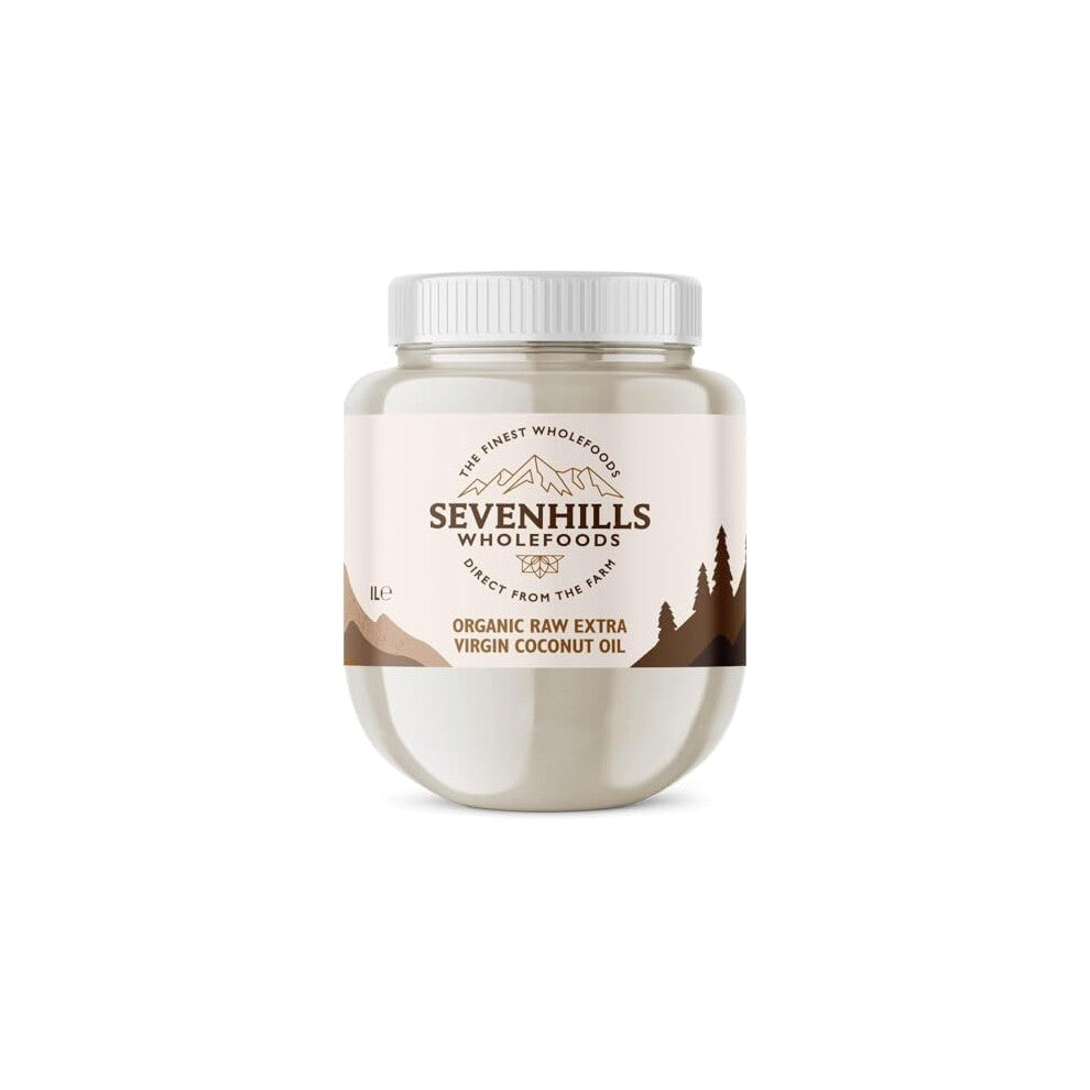 Sevenhills Wholefoods 1L Organic Extra Virgin Raw Coconut Oil (Cold-Pressed), Recyclable Plastic Tub, For Cooking, Baking, Skin Moisturiser, Hair