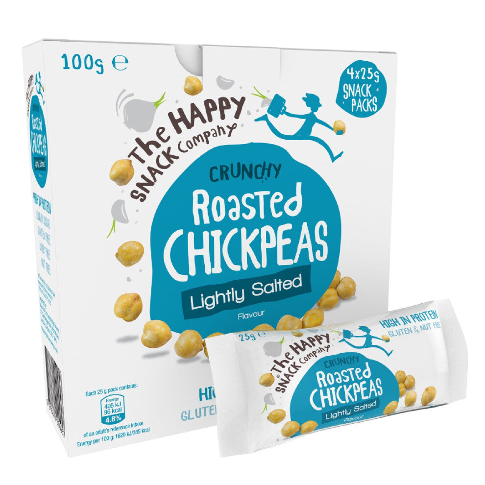 The Happy Snack Company Roasted Chickpeas Lightly Salted - Pack of 20 x 25g, Deliciously Healthy Snacks, Plant Based Protein & Fibre. Low Fat, Sugar &