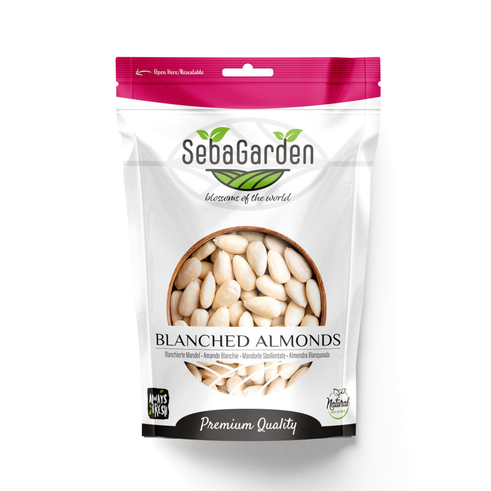 Seba Garden Blanched Whole Almonds, 1 kg - 2.2 Pounds - Non-GMO, Raw, Unpasteurized, Unsalted, Keto, Paleo, Kosher, Bulk, High in Protein, Dietary