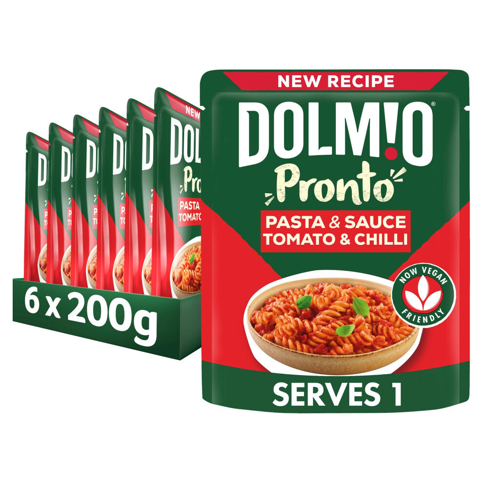 Dolmio Pasta Pronto Tomato and Chilli Microwave Fusili with Sauce, Bulk Multipack 6 x 200 g Pouches