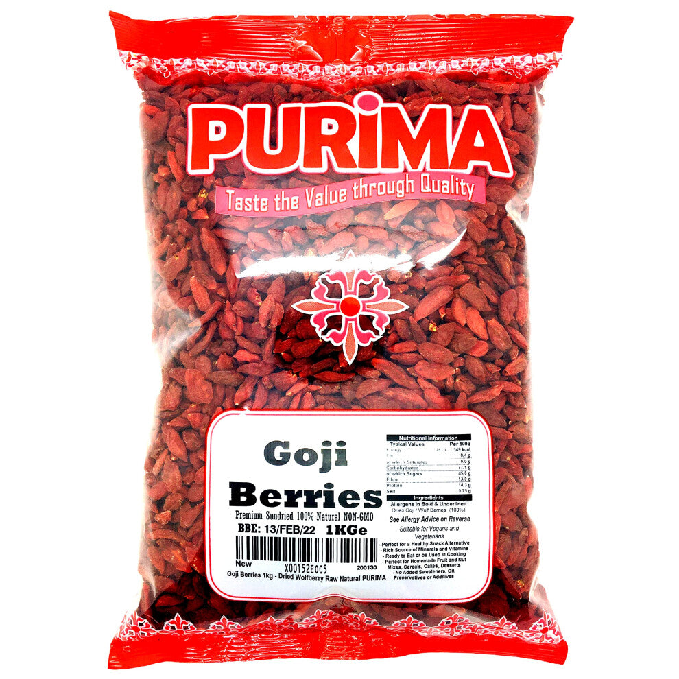 Goji Berries 1kg 100% Raw Natural Non GMO Premium Quality Whole Wolf Berry Sun Dried Fresh Wolfberry - Full of Antioxidants Healthy SuperFood - Vegan