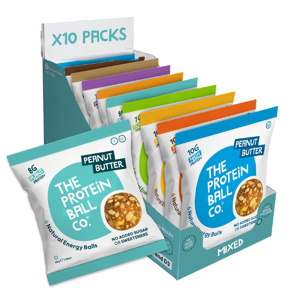 Protein Balls Mixed Variety Pack by The Protein Ball Co - 100% Natural, Vitamin Enriched, Protein Snacks - 10 x 45g Bags - High Fibre, Gluten Free, No