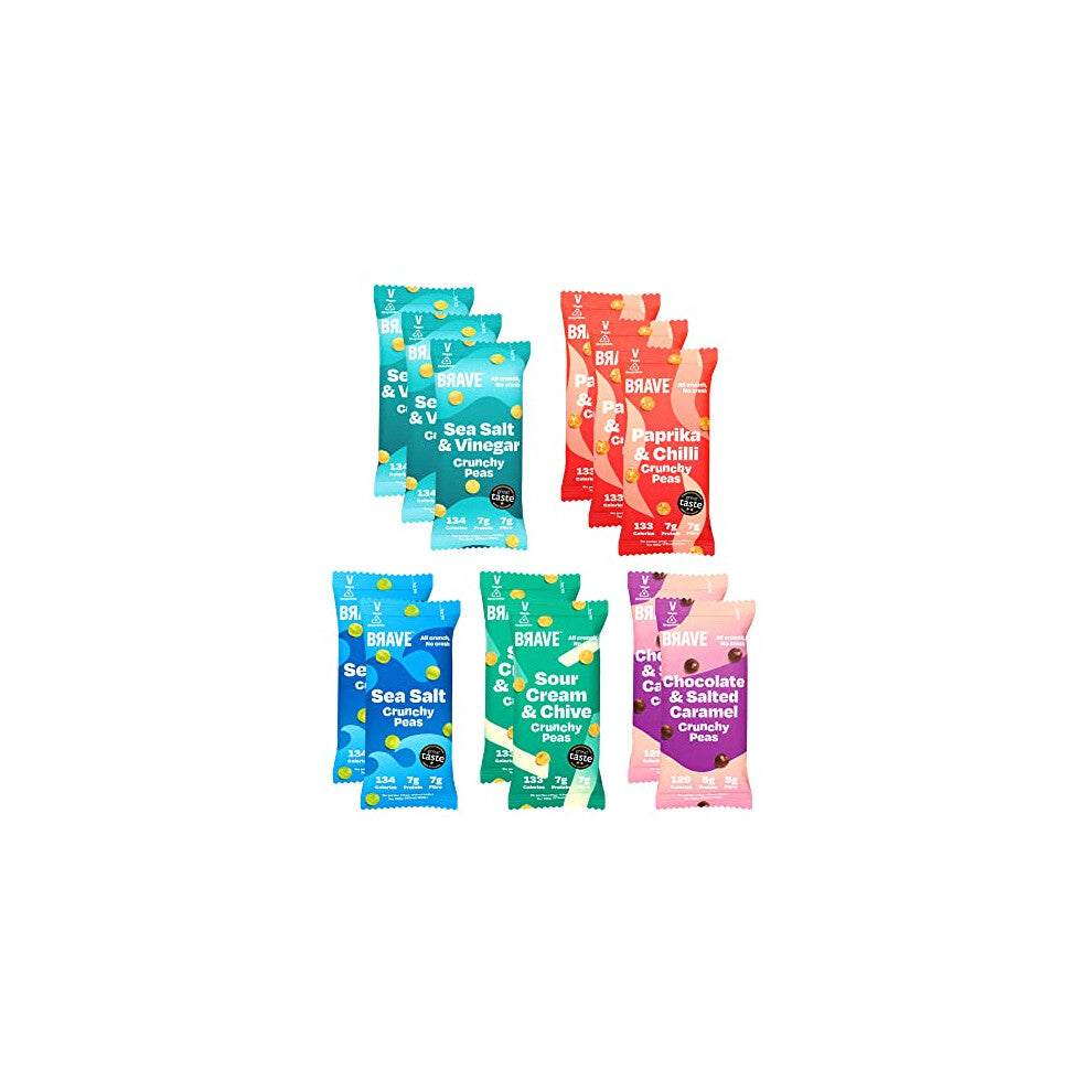 BRAVE Roasted Peas: Variety 12 Multipack - Healthy Snack, High Protein, Low Calorie (12 x 35g packs)