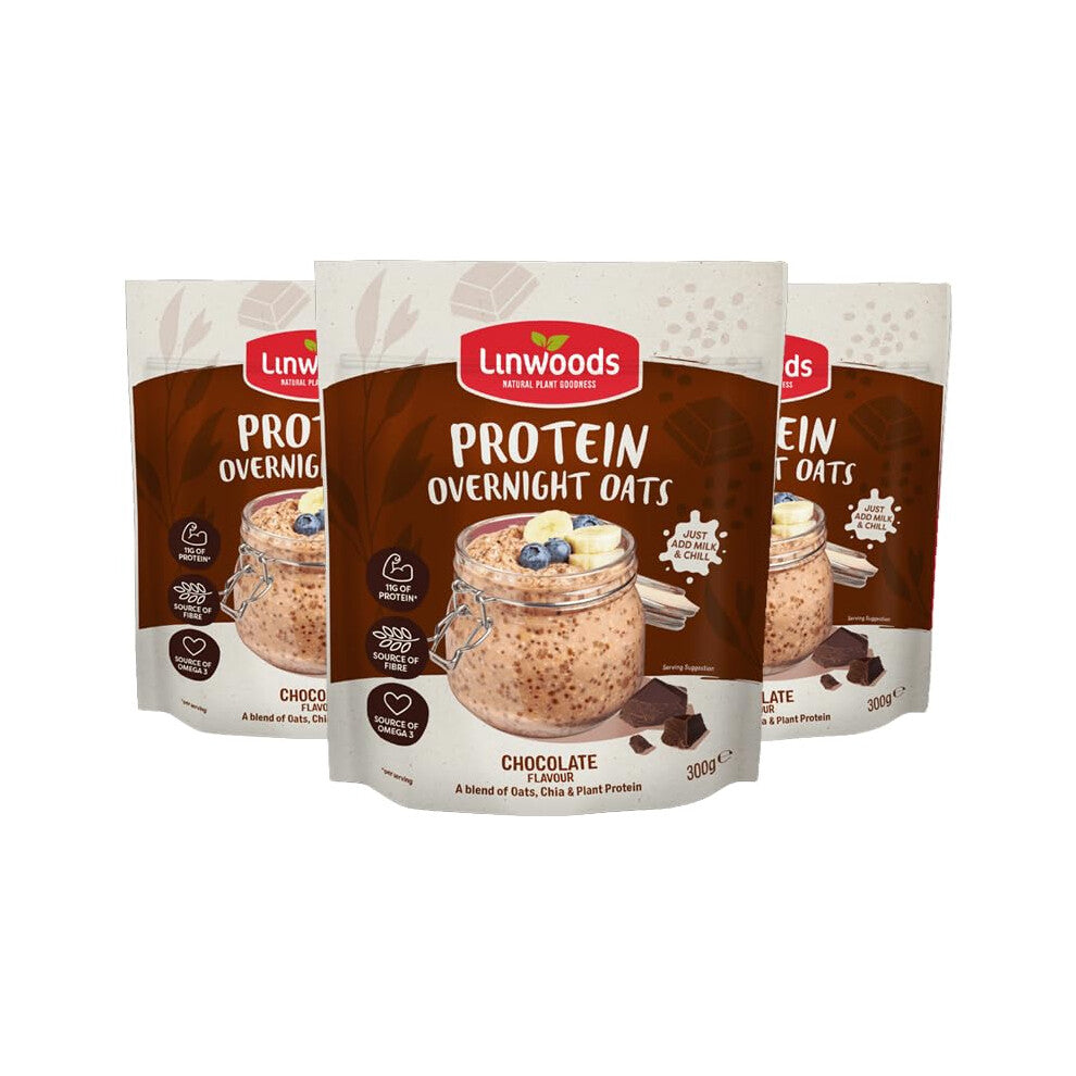 Linwoods Chocolate Protein Overnight Oats | 3 x 300g Porridge Oats | Healthy Breakfast Food | Vegan Friendly & Gluten Free