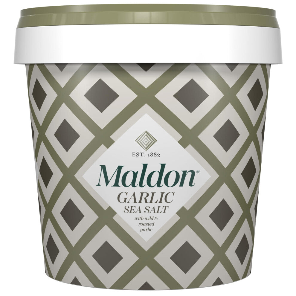 Maldon Garlic Sea Salt, With Wild and Roasted Garlic, Perfect for a Wide Range of Dishes, Fantastic Burst of Flavour, Pyramid-Shaped Flakes 500g Tub