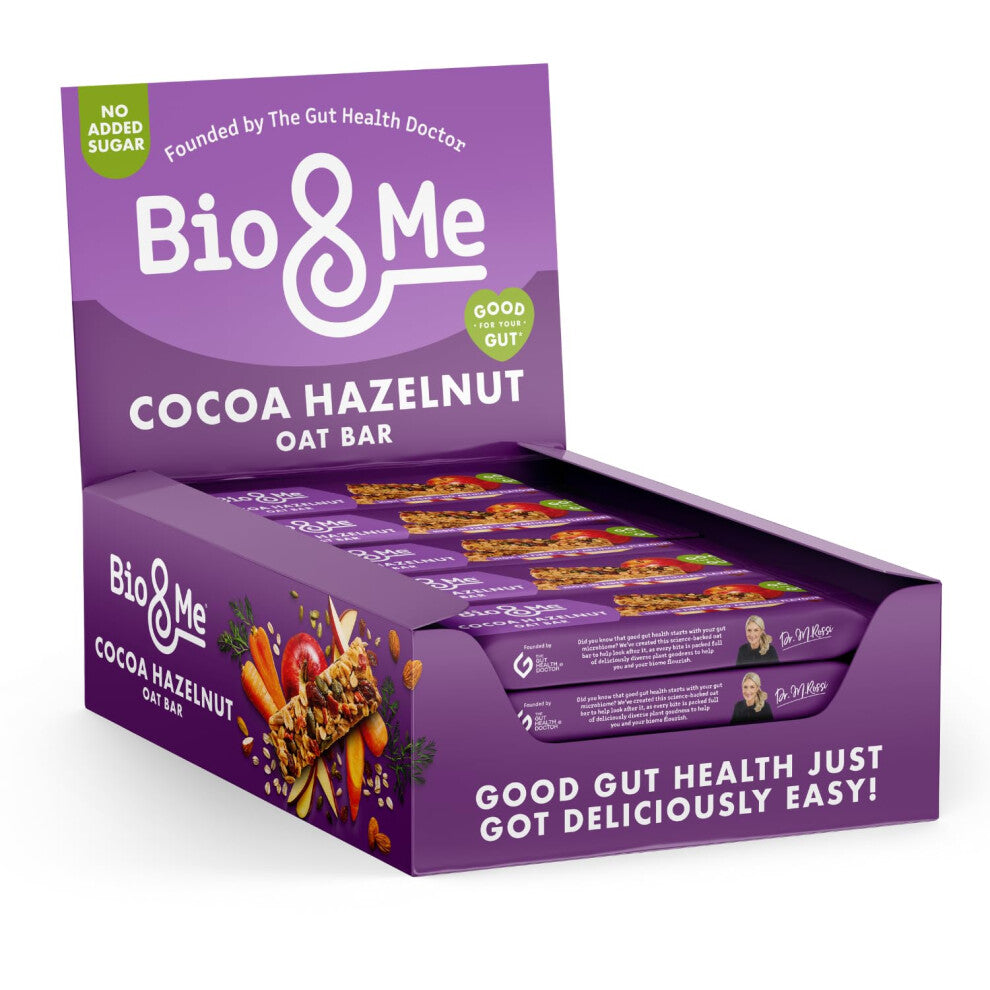 Bio&Me: Cocoa Hazelnut Gut-Loving Oat Bars (18 x 38g) - On-The-Go Snack - Good Gut Health