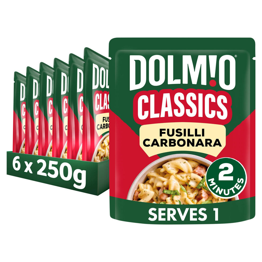 Dolmio Classics Fusilli Carbonara ready in 2 minutes Pasta Ready Meal serves 1 multipack 6x 250g