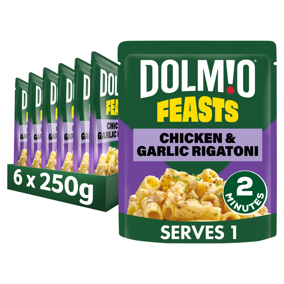 Dolmio Feasts Chicken & Garlic Rigatoni ready in 2 minutes Pasta Ready Meal serves 1 multipack 6x 250g