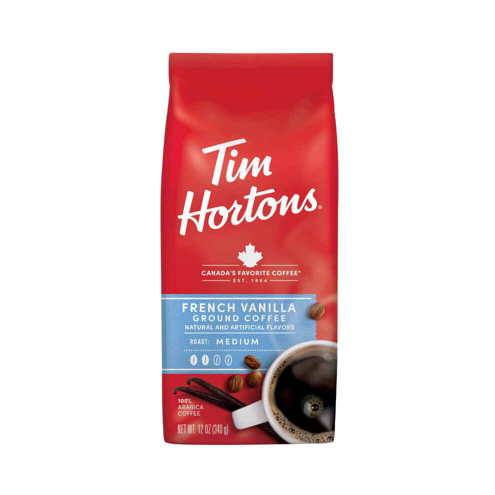 Tim Horton's 100% Arabica Medium Roast, French Vanilla, Ground Coffee, 12 Ounce