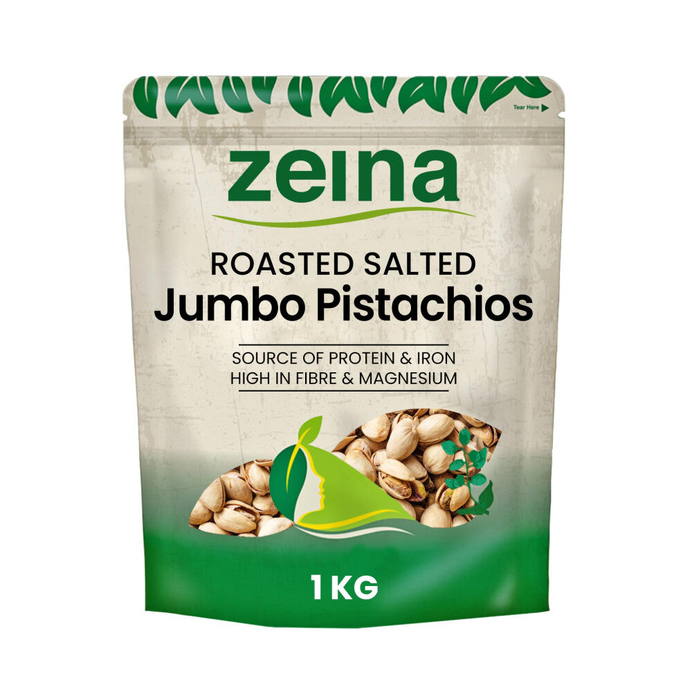 Zeina Jumbo Pistachios (1Kg) - Delicious Roasted Salted Jumbo Pistachio Nuts, Gluten Free and Vegan Approved Healthy Premium Snacking