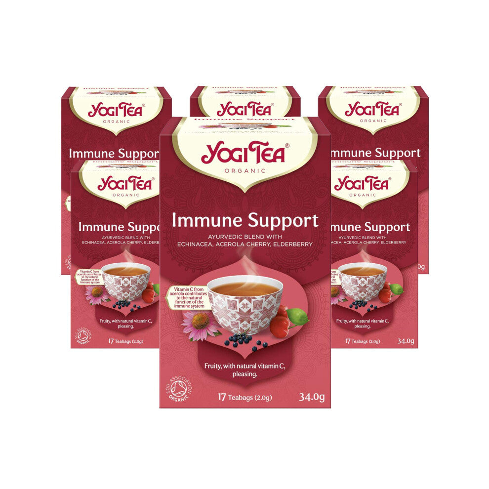 Yogi Tea, Immune Support, Organic Herbal Tea, Vitamin C, Blend of Echinacea, Acerola Cherry and Elderberry, 6 Packs x 17 Tea Bags (102 Teabags Total)