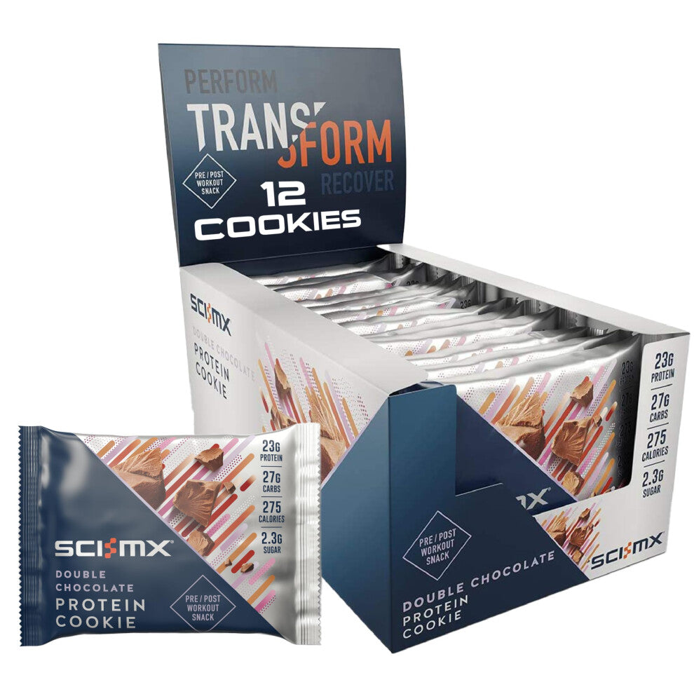 SCI-MX High Protein Double Chocolate Cookie Box - 23g protein, 2.3g sugar + 265 calories per cookie - Pack of 12 x 75 g - Low Sugar - Pre - Post