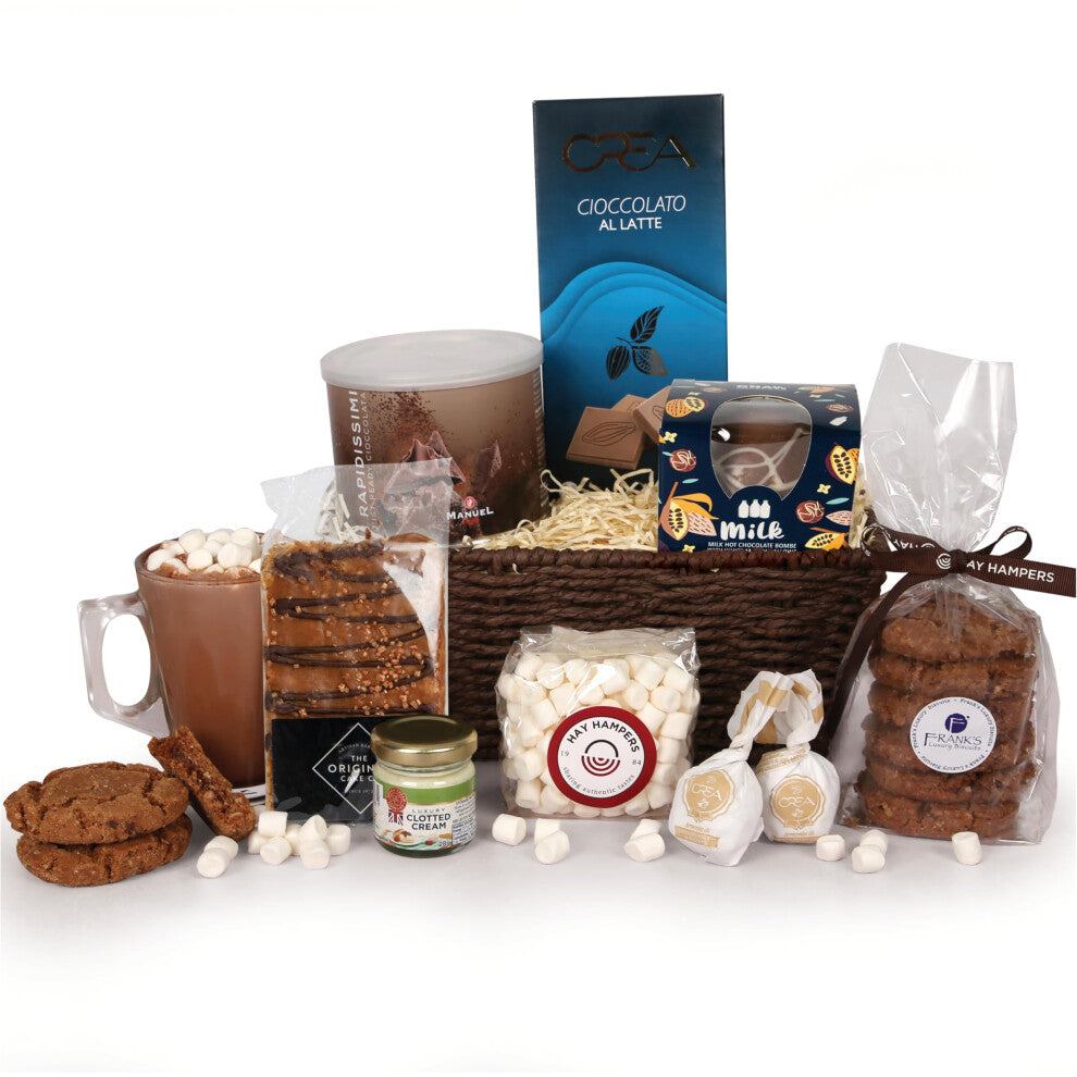Hot Chocolate Gift Hamper - Drinking Chocolate, Marshmallows, Biscuits & Chocolate Treats - Food Hamper Gourmet Gifts for Women, Men, or Couples by