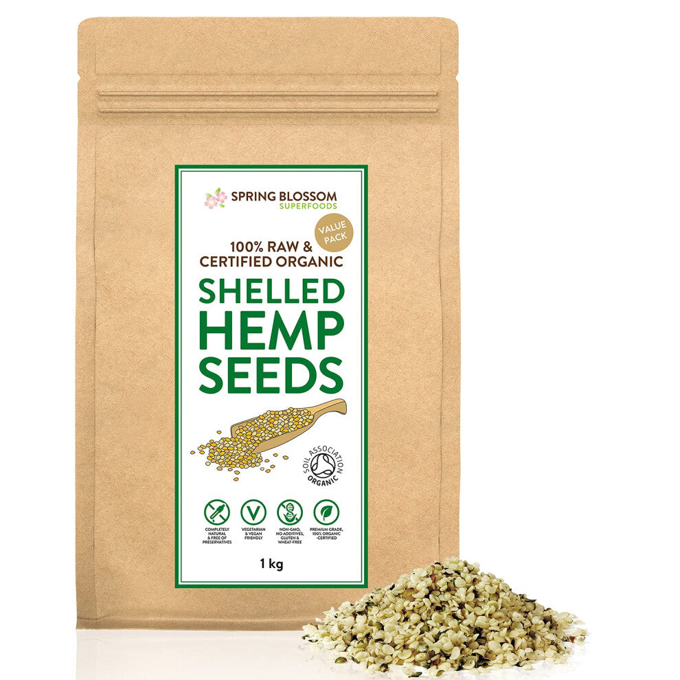 1KG Raw Organic Shelled-Hulled Hemp Seeds Hearts Healthy Vegan Snack Rich in Plant-Based Protein, Omega 3&6, Amino Acids & Minerals, Gluten-Free