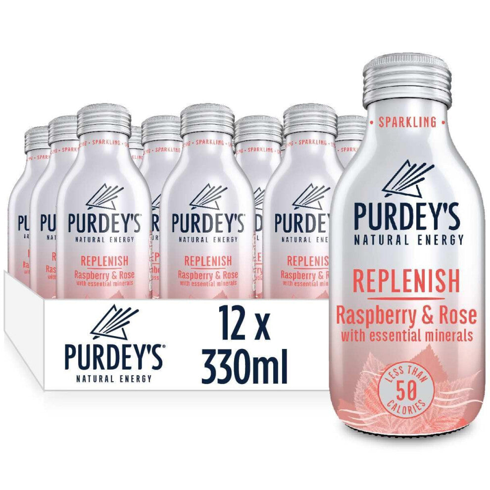 Purdey's Replenish Multivitamin Energy Drink - Raspberry & Rose with Essential Minerals - 12 x 330ml Bottles