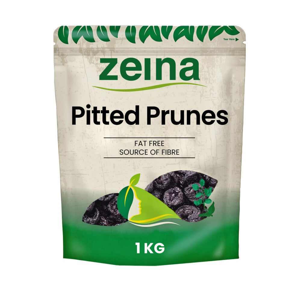 Zeina Pitted Prunes Ideal for Healthy Snacks in Resealable Zip pack (1Kg) - Source of Fibre, Low Fat - Sticky and rich, No added Sugar, Vegetarian