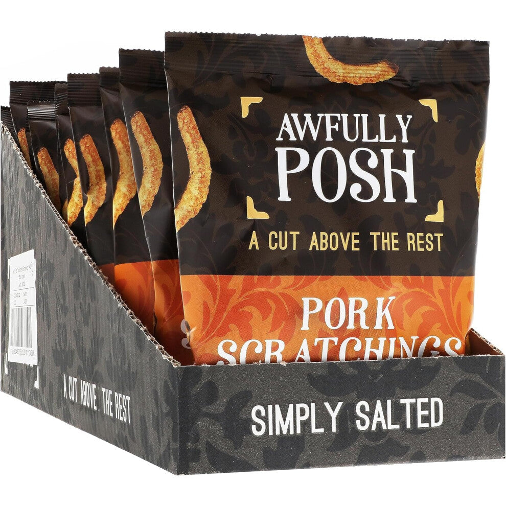 Awfully Posh Pork Scratchings (10x40G) | Simply Salted Delightful Pork Scratchings Snack | Made Using Prime Cuts, No Nasties | A Bag of Perfectly Even