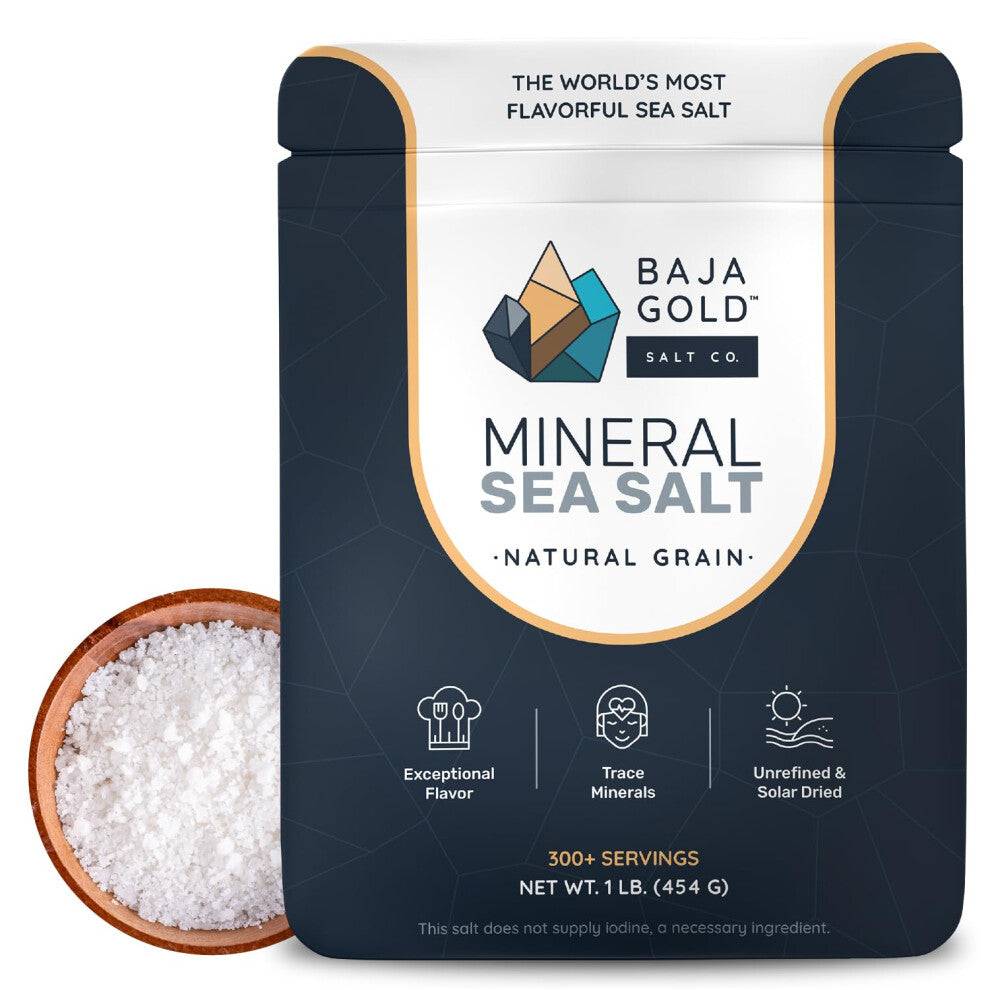 Baja Gold Mineral Sea Salt ? Unrefined Mineral-Rich Sea Salt, 454g ?Natural Grain Crystals packed with Trace Minerals, Ideal for Gourmet Cooking,
