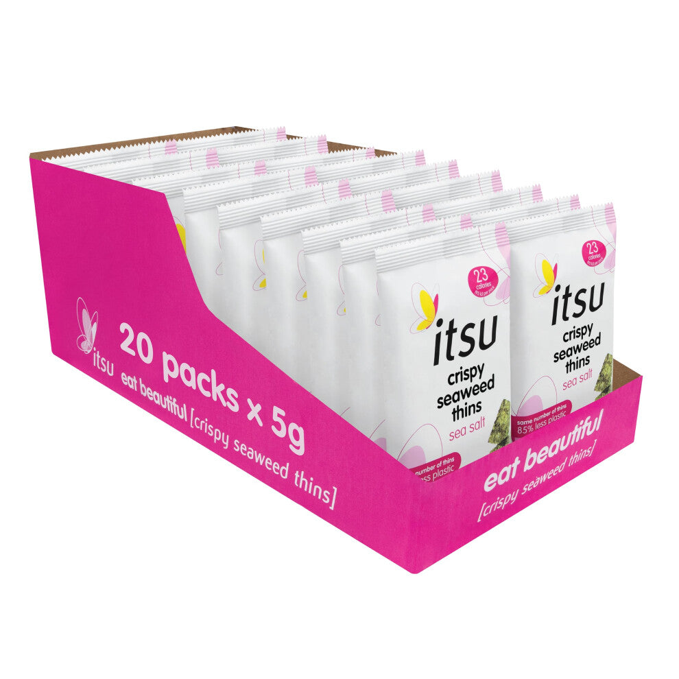 itsu Sea Salt Flavour Seaweed Thins | Crispy Seaweed Thins | NEW 20 Pack (20 x 5g packs) | Vegan, Low Calorie, Healthy Snack