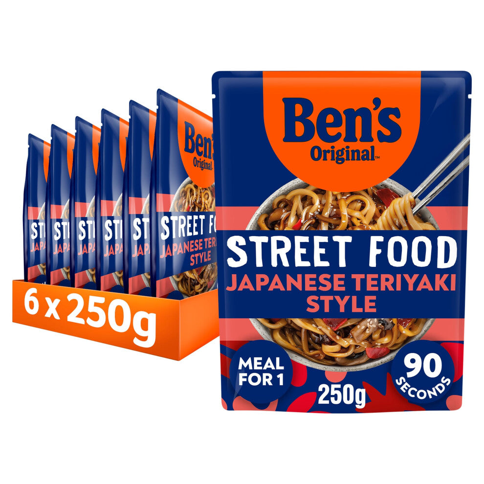 Ben's Original Street Food Japanese Teriyaki Sauce ready in 90 seconds Noodles Ready Meal serves 1 multipack 6x 250g