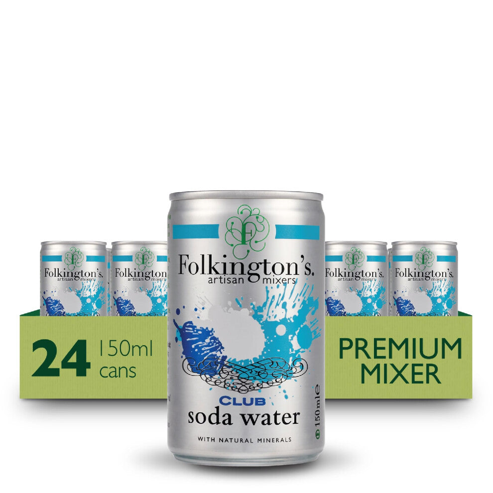 Folkington's Club Soda Water, 24 Cans, Natural Minerals Drink Mixer, 24 x 150 ml
