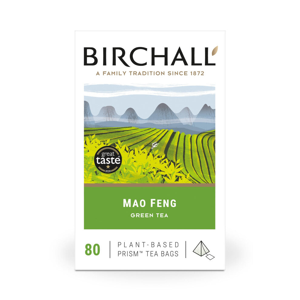 Birchall Tea Bags, Mao Feng Green Tea, Antioxidants Green Tea Bags Bursting with Full Flavour, Perfect Vegan Tea Gifts, Pack of 80 Plant-Based Prism