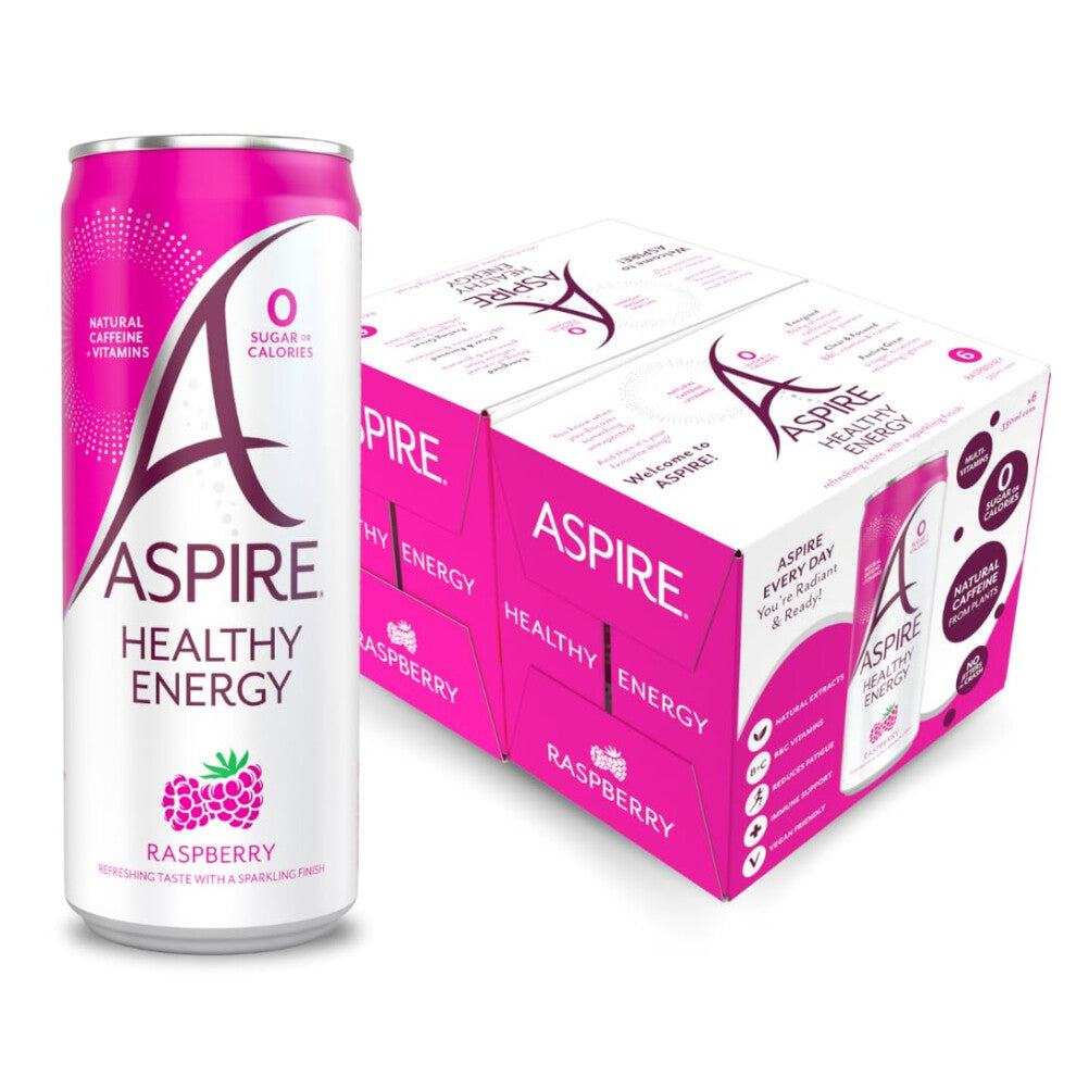 ASPIRE Healthy Energy Drink ? 12 x 330ml Cans ? Zero Calories & Zero Sugar ? Natural Plant Based Caffeine & Multivitamins- Vegan & Gluten Free