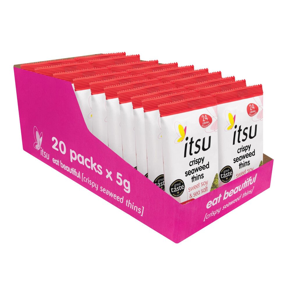 itsu Sweet Soy & Sea Salt Flavour Seaweed Thins | Crispy Seaweed Thins | NEW 20 Pack (20 x 5g packs) | Vegan, Low Calorie, Healthy Snack