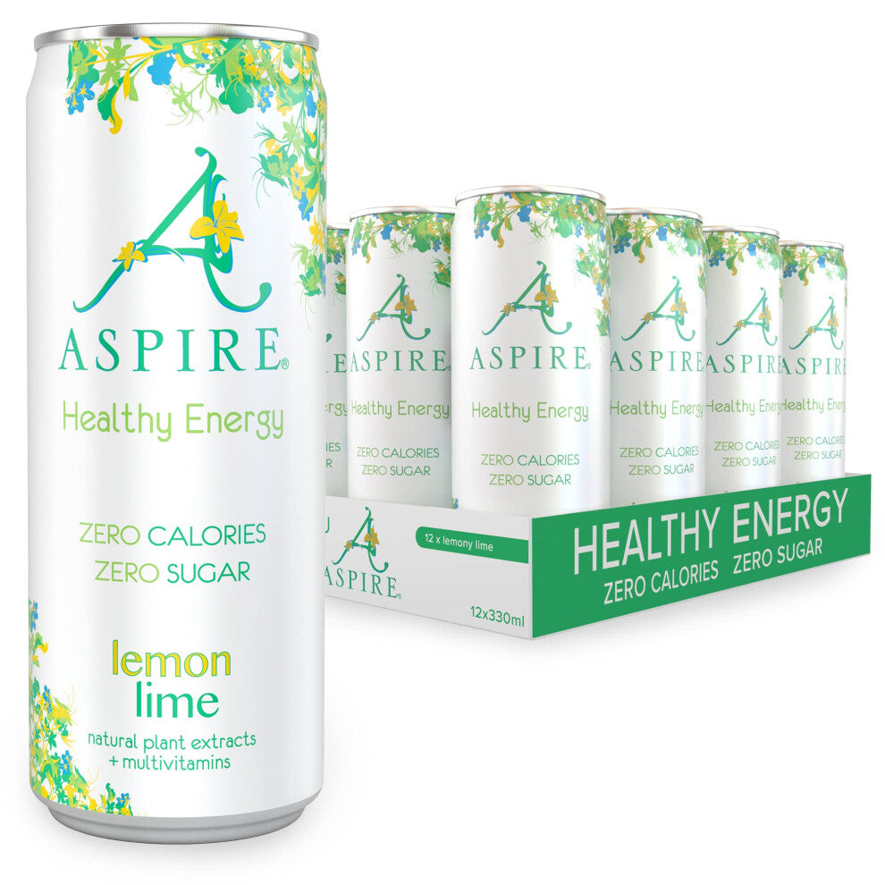ASPIRE Healthy Energy Drink ? 12 x 330ml Cans ? Zero Calories & Zero Sugar ? Natural Plant Based Caffeine & Multivitamins - Vegan & Gluten Free