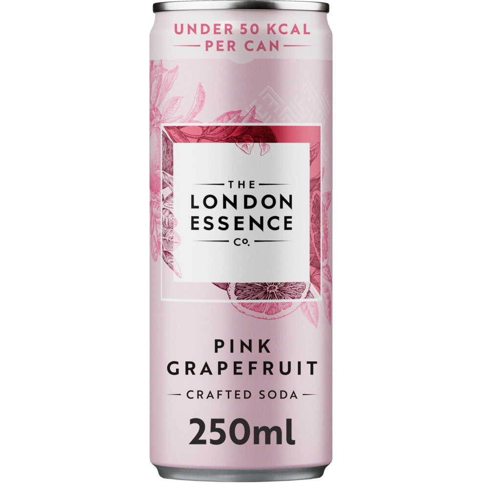 London Essence, Pink Grapefruit Crafted Soda, Premium Soft Drink, 250ml, Pack of 12 cans, No Artificial Colours Preservatives or flavours, Low Calorie