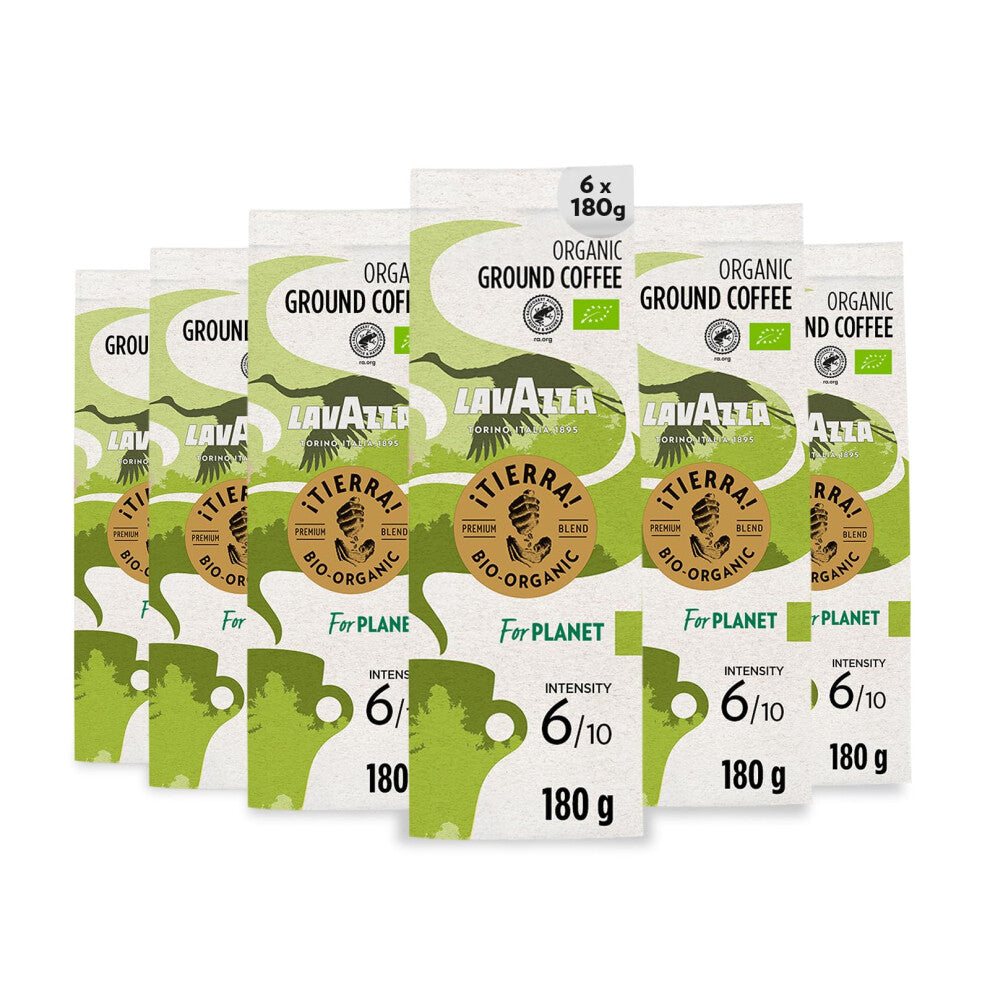 Lavazza, Tierra For Planet, Ground Coffee, 6 Packs of 180g, Ideal for Moka Pot or Filtered Coffee, with Fruity and Flowery Notes, for a Mild Taste,