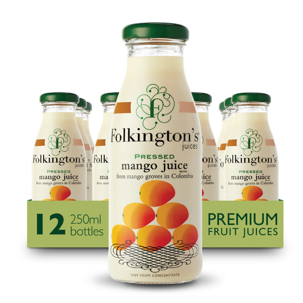 Folkington's Fruit Juice, Mango Juice, 12 Glass Bottles, Pure Juice, Multipack 12 x 250 ml