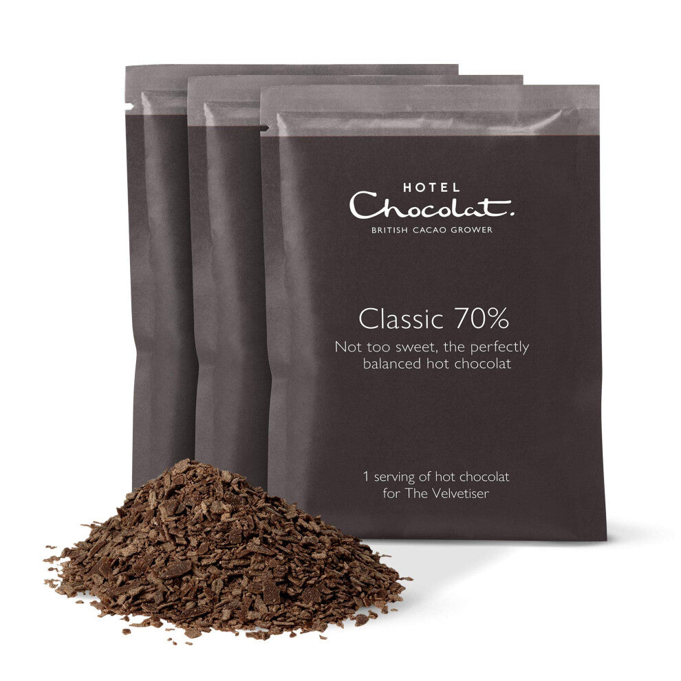 Hotel Chocolat Classic 70% Dark Hot Chocolate Sachets - Luxury Chocolate Flakes - Pack of 20 Single-Serve Sachets, 700g - Suitable for Vegetarians &