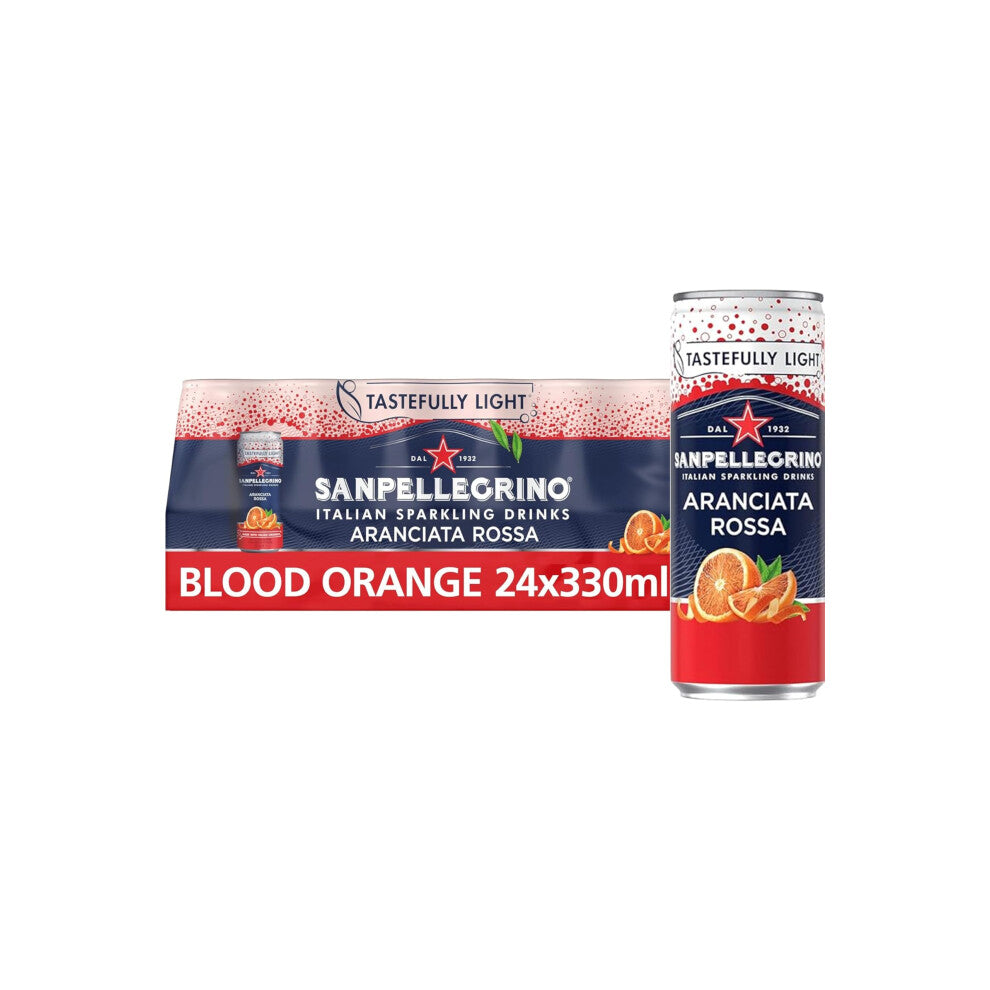 San Pellegrino Italian Sparkling Drinks Tastefully Light Sparkling Blood Orange Canned Soft Drink 24 x 330ml | 69k Cals per Can