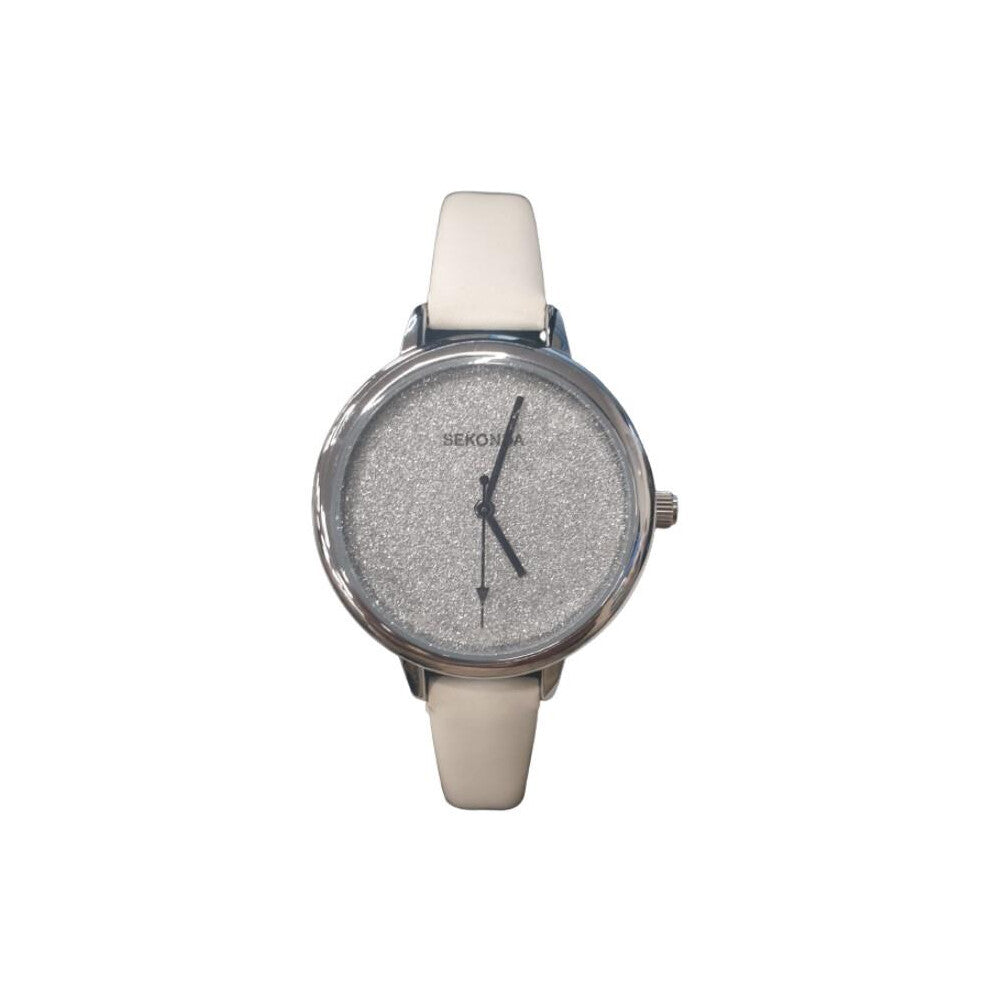 Sekonda Women's Glitter Dial with White Leather Strap Watch