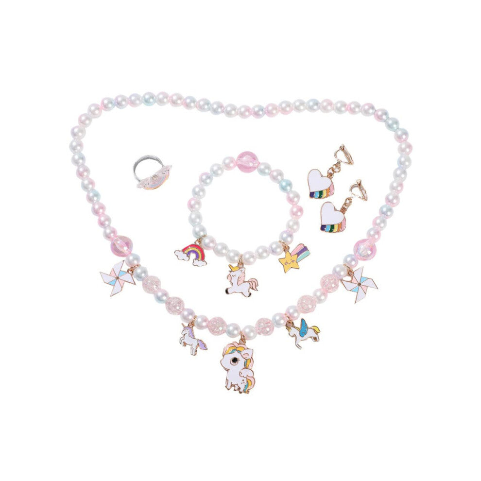 Children's Pearl Necklace and Bracelet Set, Decorative Jewelry for Little Girls, Colorful Beaded Accessories, Girl's Gift Set