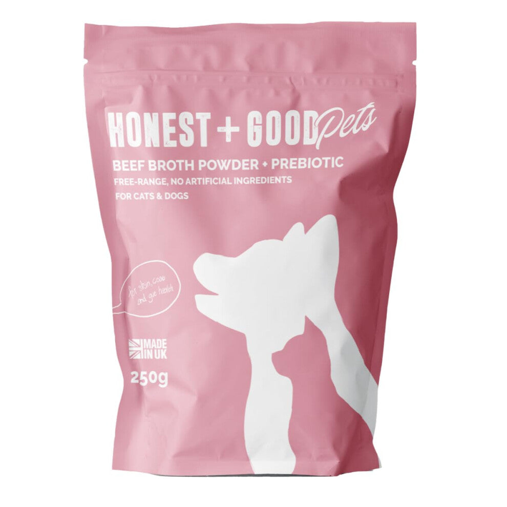 Honest + Good Pets UK's Beef Bone Broth + Pre-biotic | Coat & Digestion, Gut Health | Dog & Cat Bone Broth | High in Type I & III Collagen & Fibre |