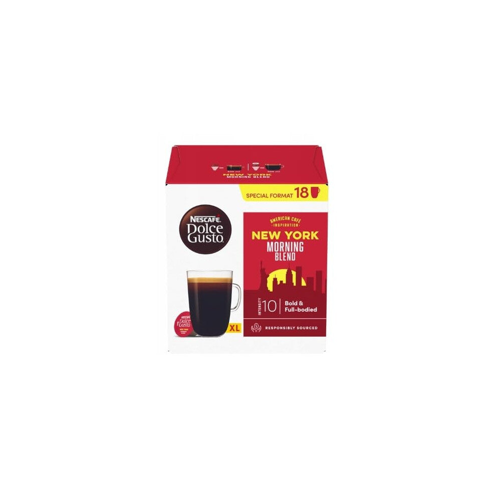 NESCAFE DOLCE GUSTO New York Morning Blend XL Coffee Pods, 18 Capsules – Bold & Intense Roast