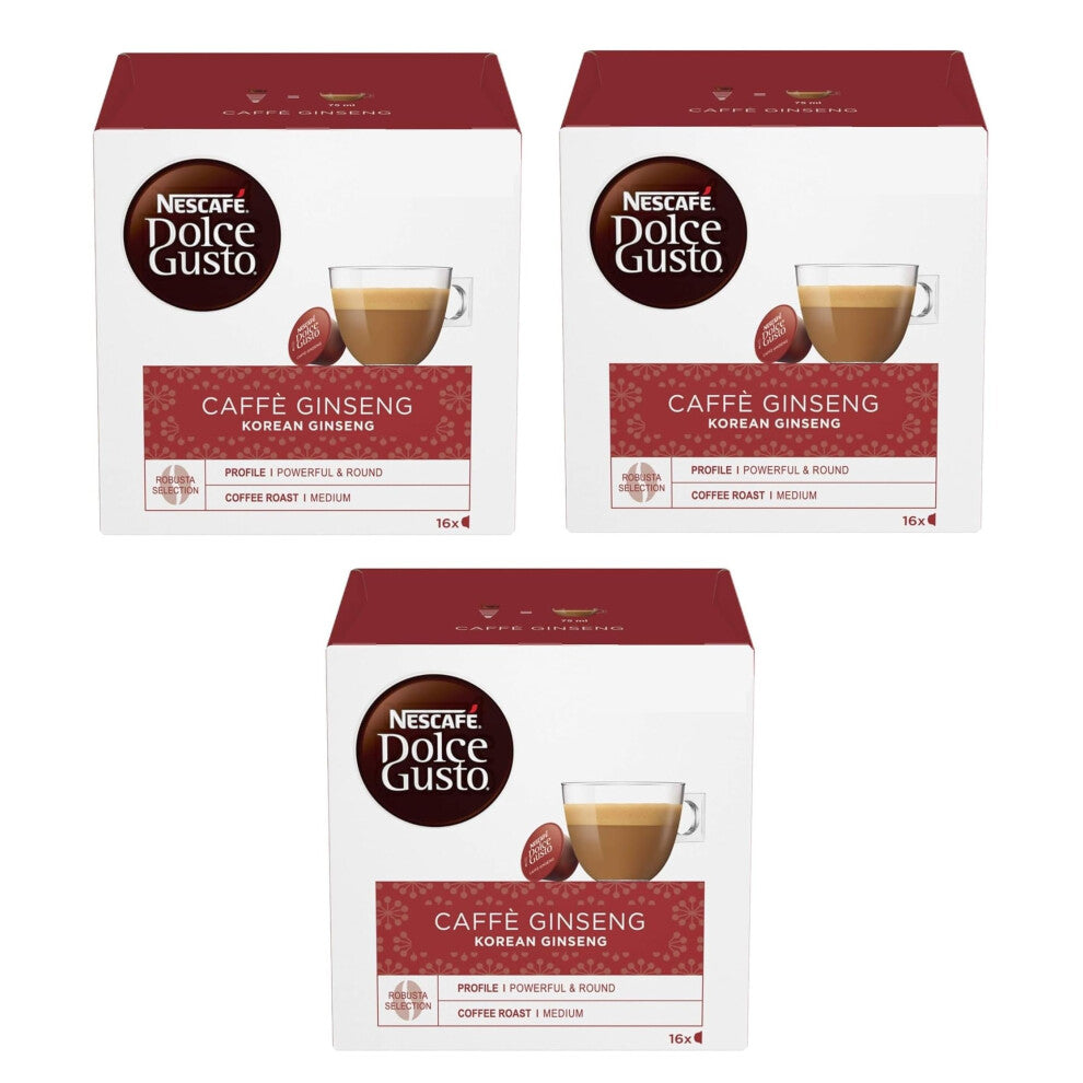 NESCAFE DOLCE GUSTO Caffe Korean Ginseng Coffee Pods x16 (PACK of 3, Total 48 Pods) - Medium Roast Robusta with Sweet Caramel Notes