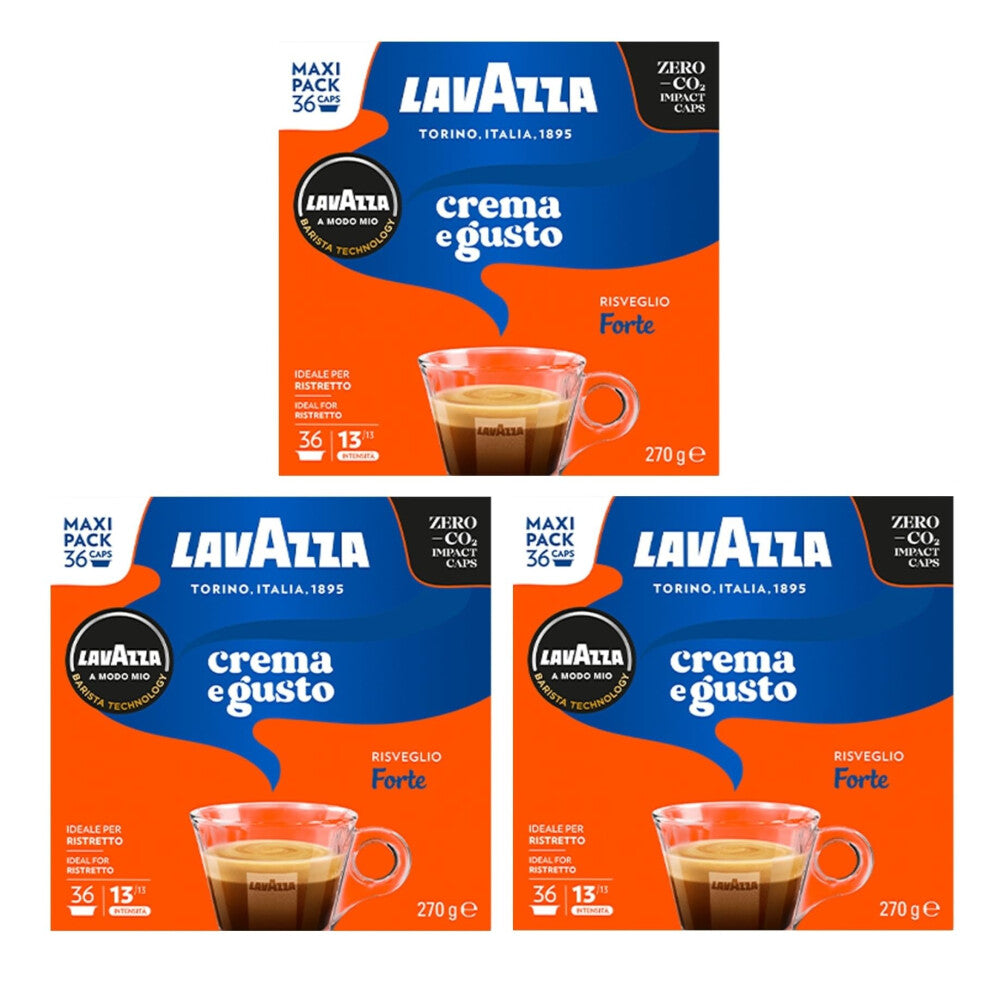 Lavazza A Modo Mio Crema e Gusto Forte Coffee Capsules x36 (Pack of 3, Total 108 Pods) – Intense Full-Bodied Blend with Notes of Wood and Cocoa