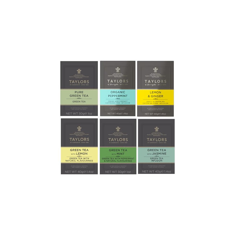 Taylors of Harrogate Green Tea Variety Pack Individually Wrapped & Tagged Bags x20 (Pack of 6, Total 120)