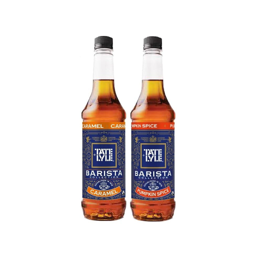 Tate & Lyle Caramel & Pumpkin Spice Syrup Variety Pack 750ml Each (Pack of 2) Vegan & Vegetarian Friendly – For Coffee Hot Drinks & Cold Beverages