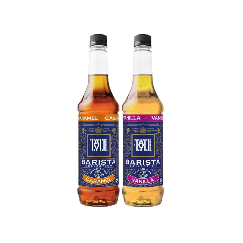 Tate & Lyle Caramel & Vanilla Syrup Variety Pack 750ml Each (Pack of 2) Vegan & Vegetarian Friendly – Syrup for Coffee Hot Drinks & Cold Beverages