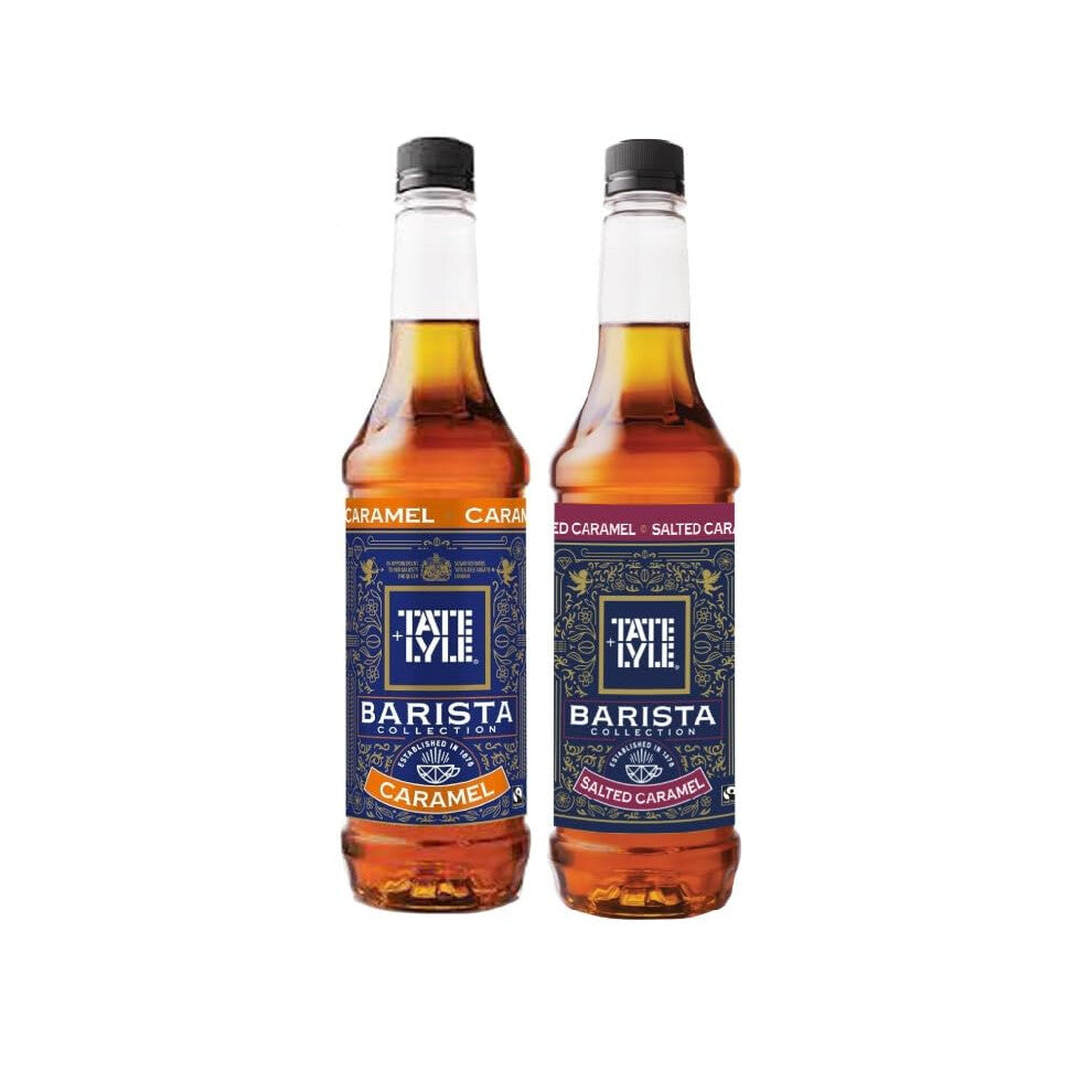 Tate & Lyle Caramel & Salted Caramel Syrup Variety Pack 750ml Each (Pack of 2) Vegan & Vegetarian Friendly – For Coffee Hot Drinks & Cold Beverages