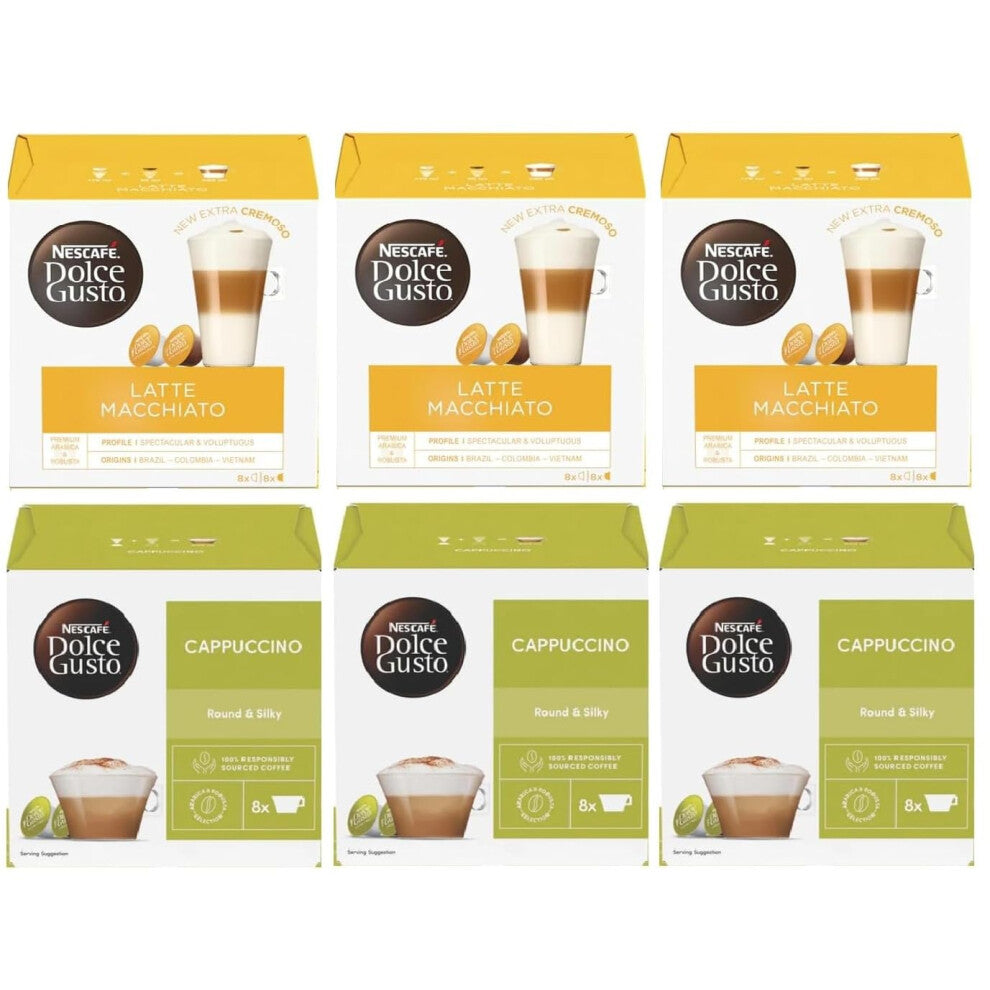 NESCAFÉ DOLCE GUSTO Cappuccino & Latte Macchiato Variety Pack Coffee Pods (Pack of 6, Total 96 Capsules)