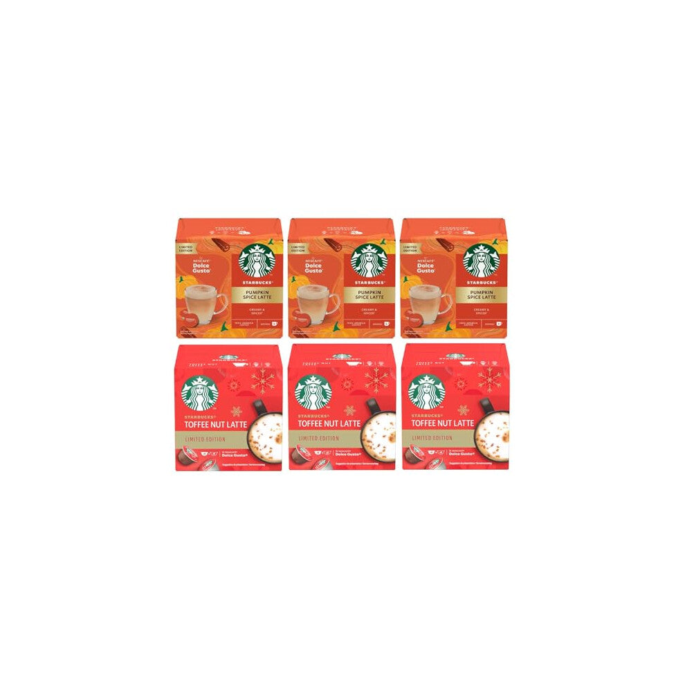STARBUCKS Pumpkin Spice & Toffee Nut Latte Variety Pack Coffee Pods by NESCAFÉ DOLCE GUSTO (Pack of 6, Total 72 Capsules) – Limited Edition