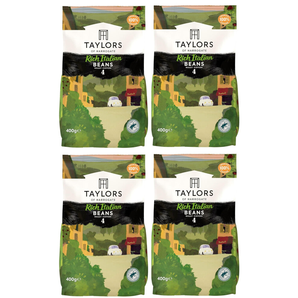 Taylors of Harrogate Rich Italian Coffee Beans, 400 g (Pack of 4 - Total 1.6 kg) - Dark Chocolate & Almond Notes