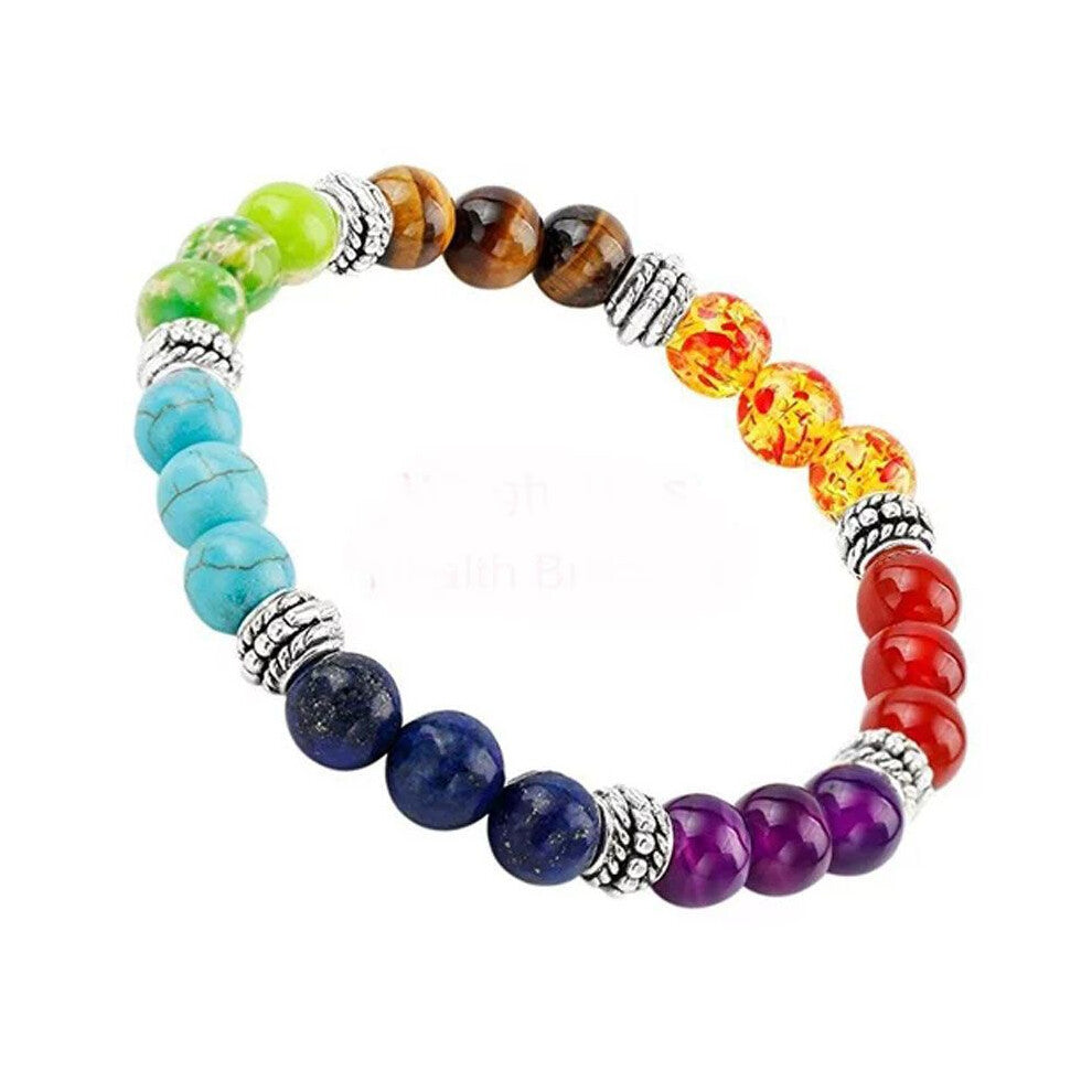 (Silver) 7 Handmade Chakras Rainbow Round Bead Charm Weight Health Loss Bracelets